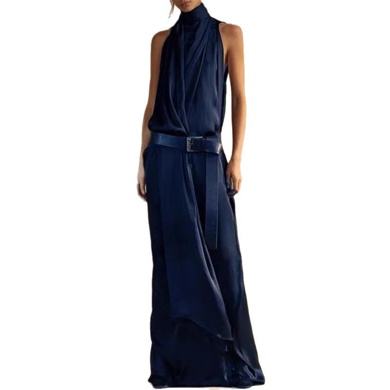 Women's Sleeveless Halter Bodycon Maxi Dress with Tie Straps