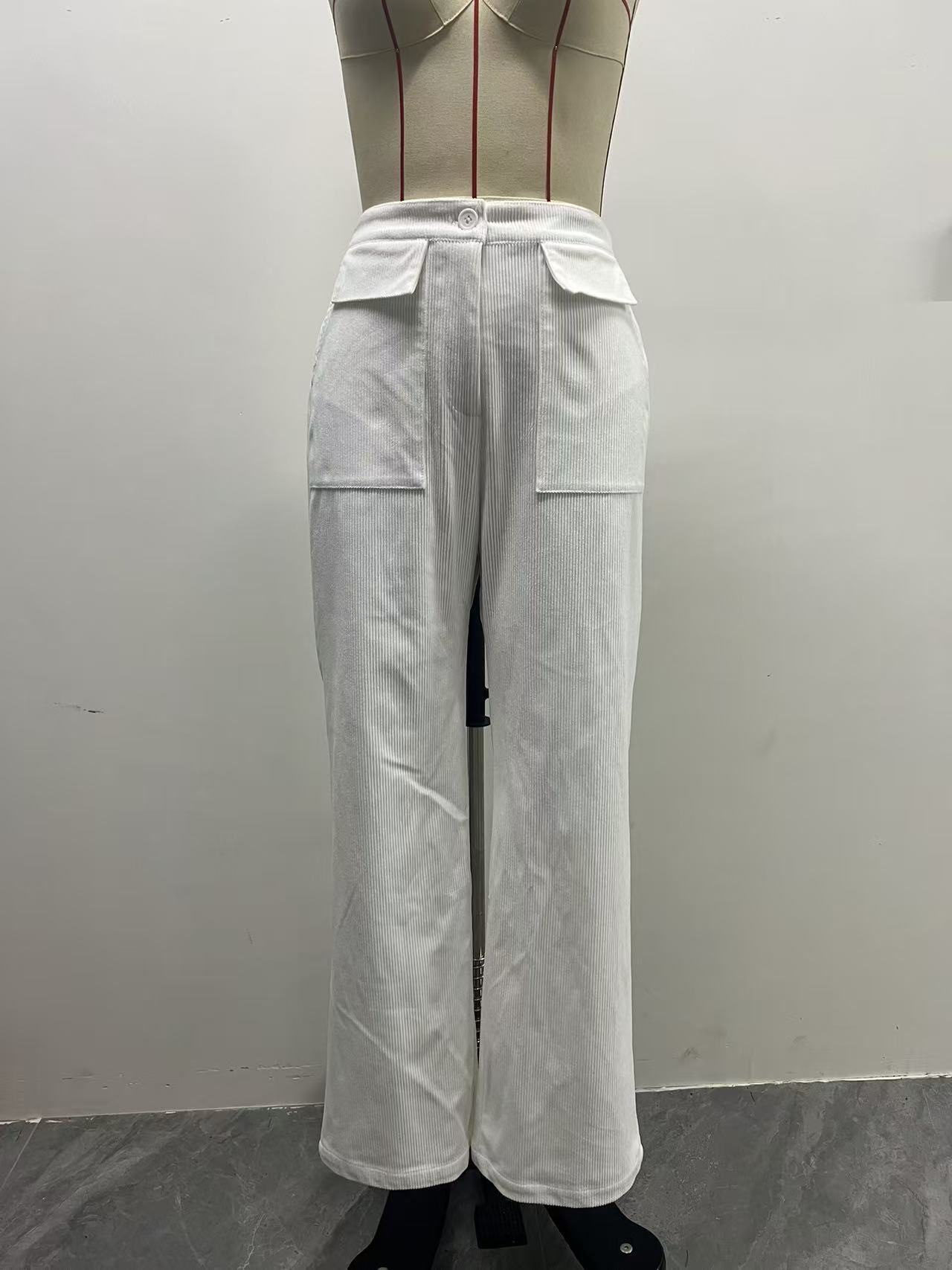 Women's High-Waist Corduroy Wide-Leg Pants Solid Color Casual