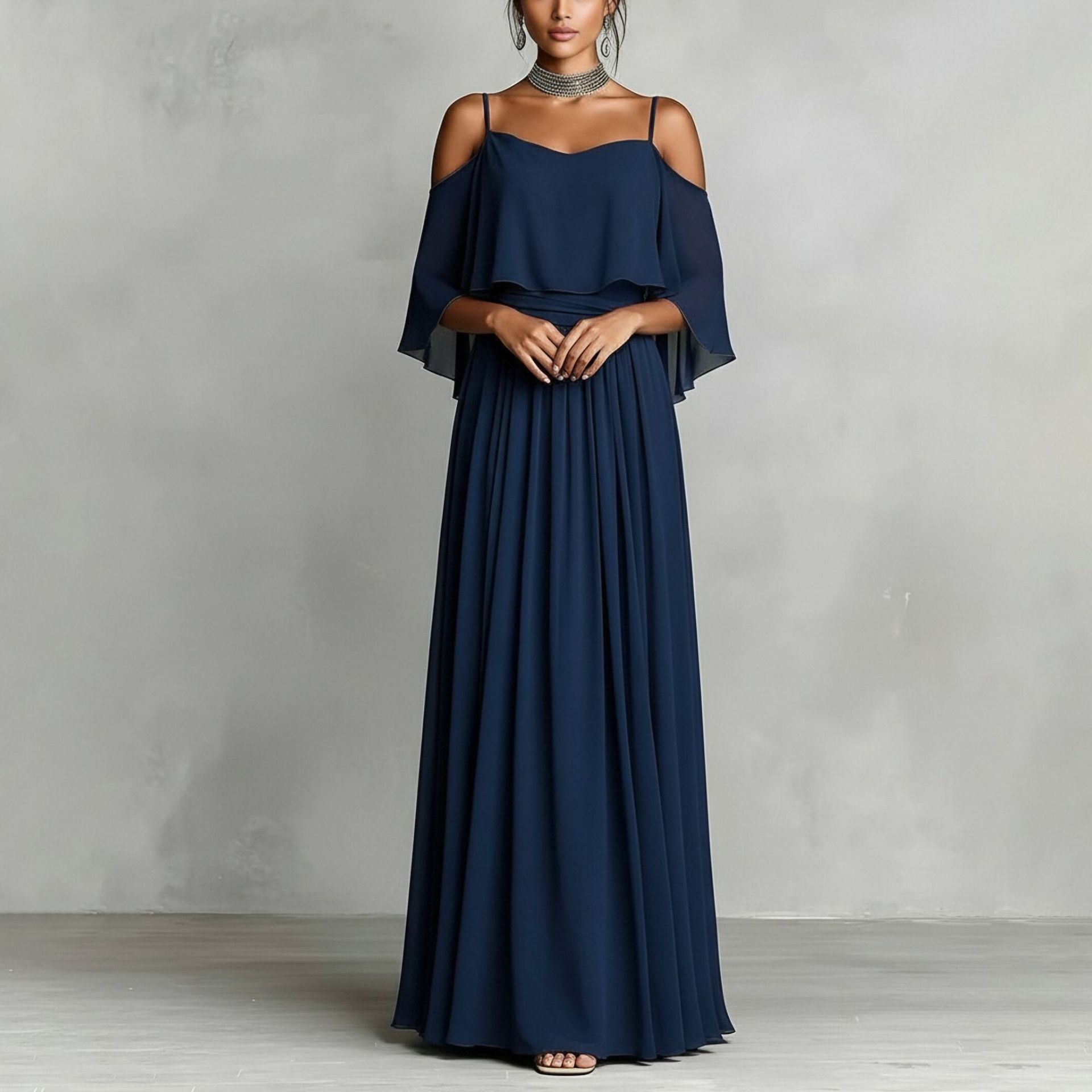 Elegant Off-Shoulder Long Dress Solid Color A-Line Party Gown