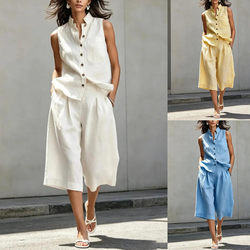 Women's Sleeveless Shirt and Shorts Two-Piece Set