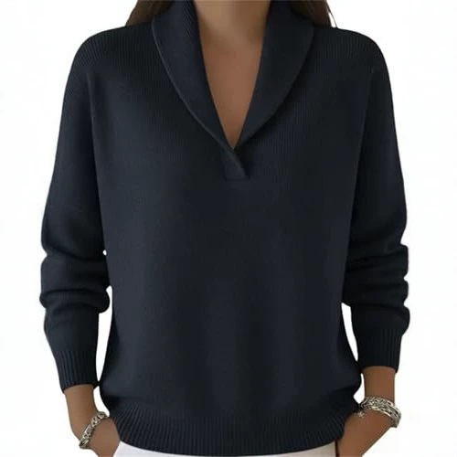 Women's Solid Print V-Neck Long-Sleeve Pullover Sweatshirt