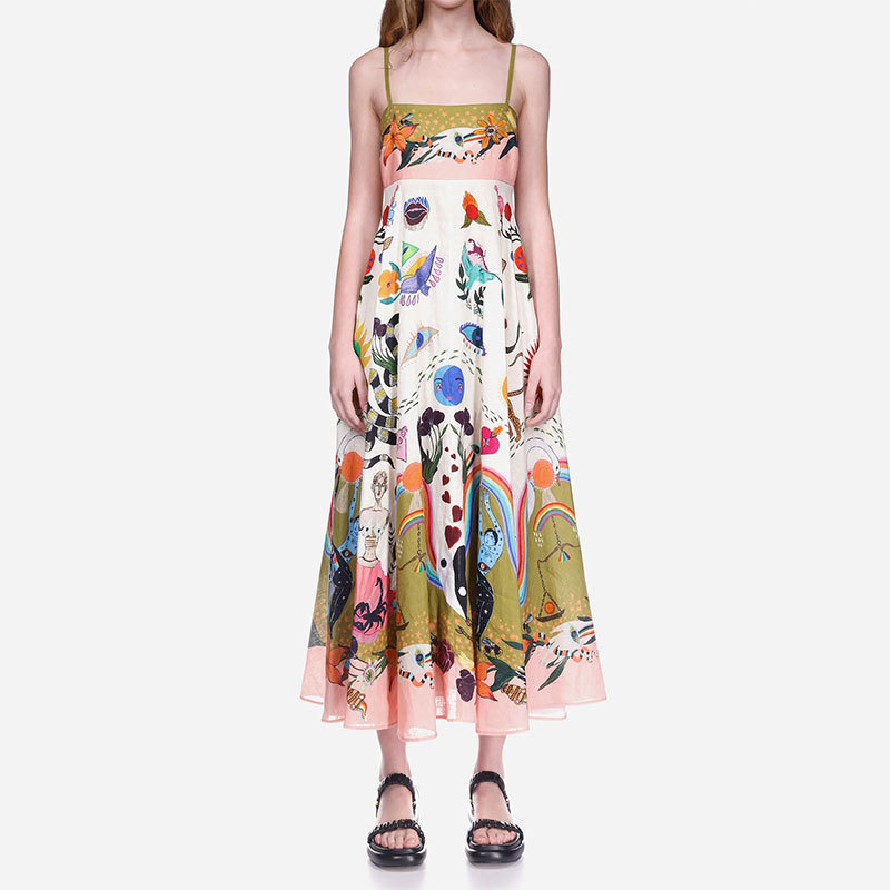 Elegant Floral Print High-Waist Sleeveless Maxi Dress