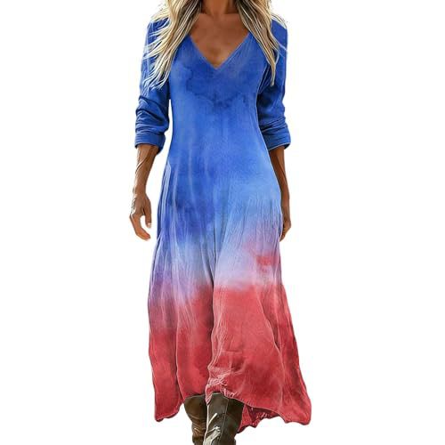 Women's Gradient Star American Flag Print Ruched Midi Dress