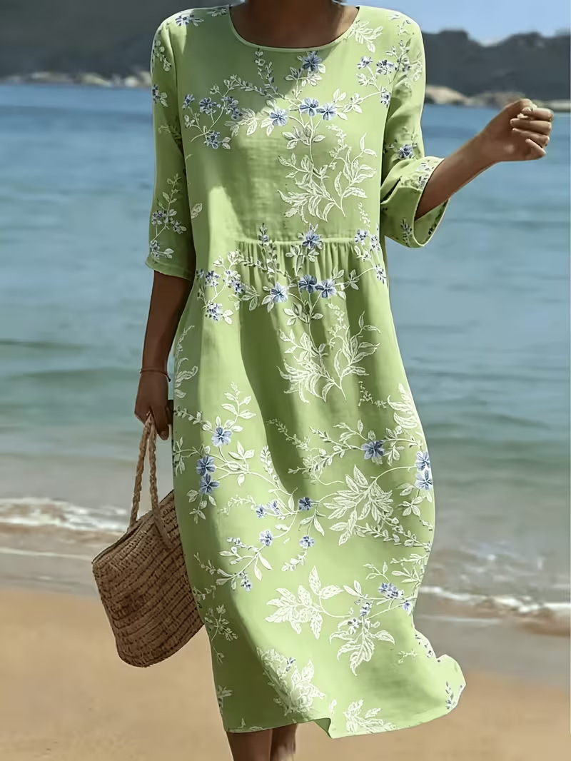 Women's Floral Print Pleated Midi Dress