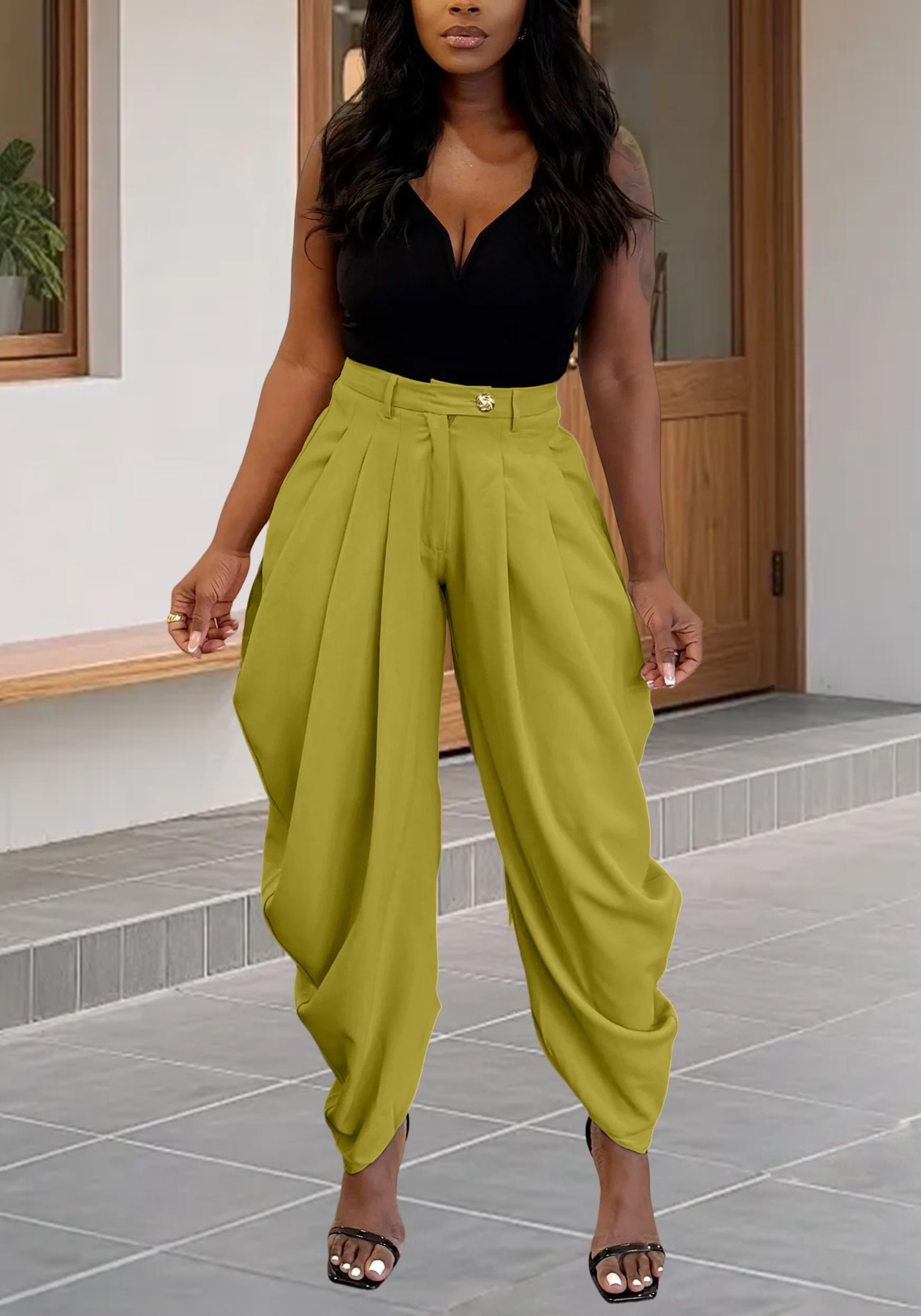High-Waist Asymmetric Twist Pleated Harem Pants