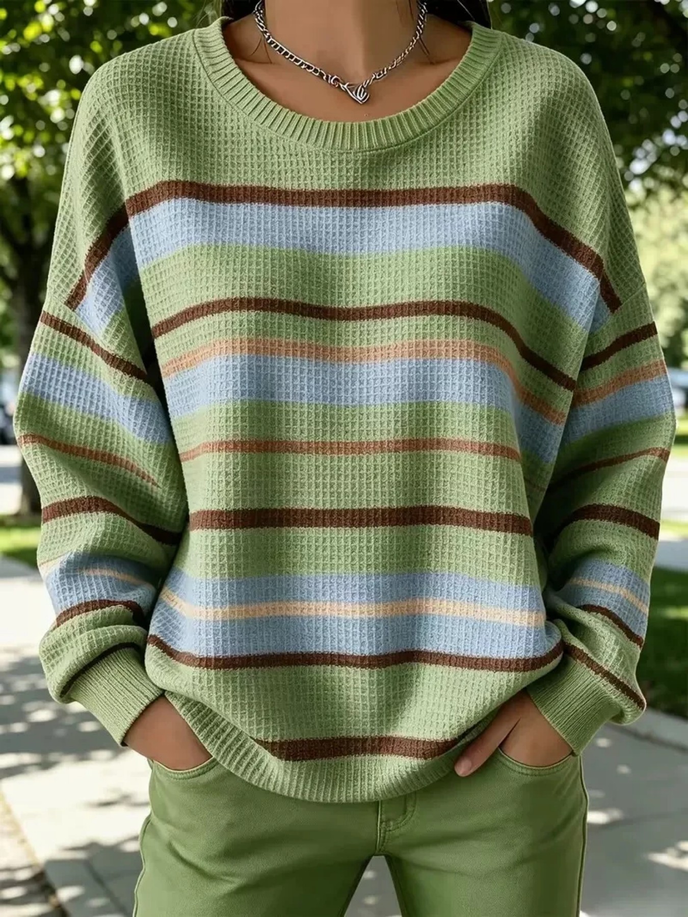 Landscape Line Print Crewneck Long Sleeve Pullover Sweatshirt