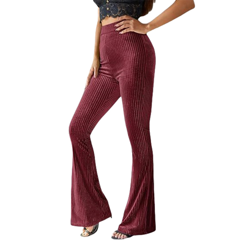 High-Waist Corduroy Flare Pants Solid Casual Women's