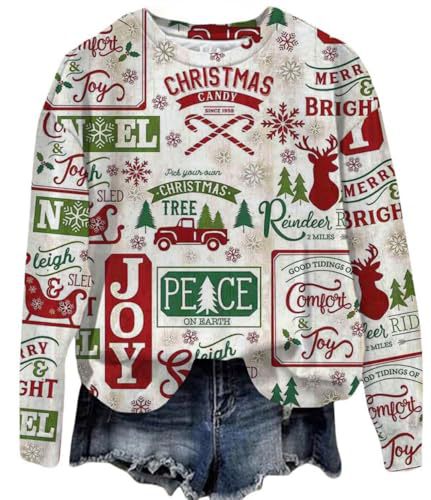 Women's Santa Letter Print Crewneck Sweatshirt