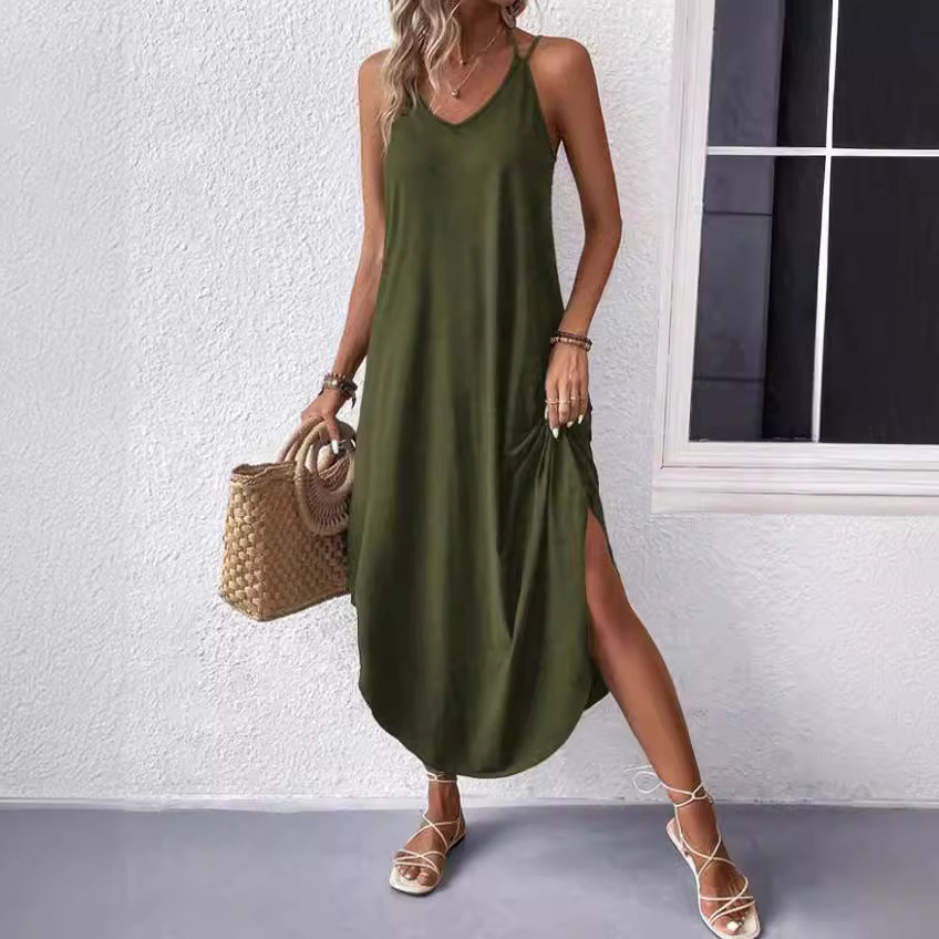 Women's Solid Color Sweet Loose Long A-Line Cami Dress