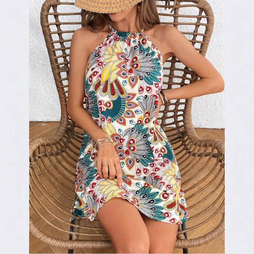Floral Print Halter Tie-Back Sleeveless Midi Dress