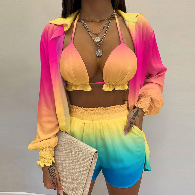 Women's Printed Cami Shirt and Shorts 3-Piece Set
