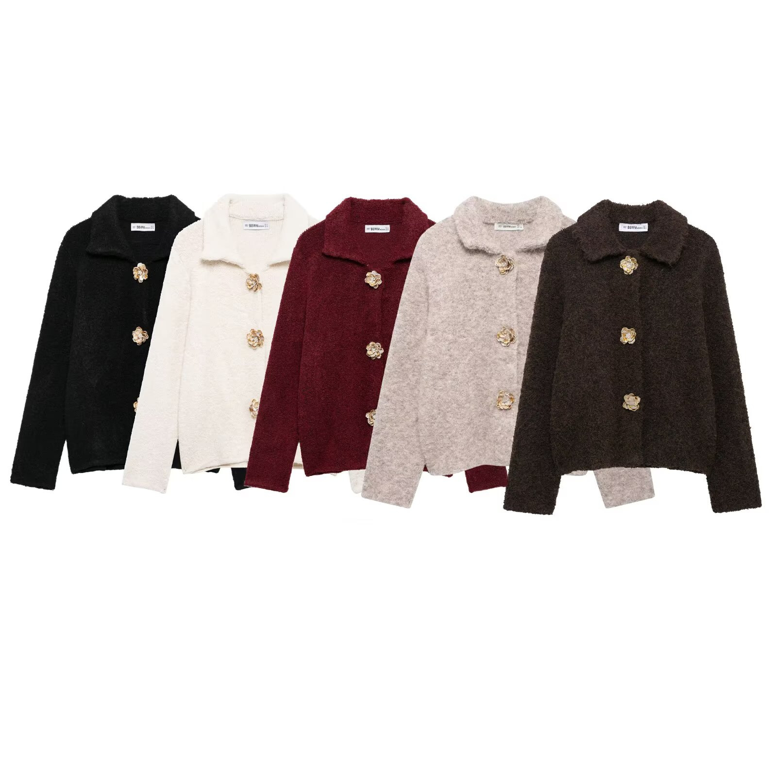 Faux Fur Trim Floral Button Knit Cardigan