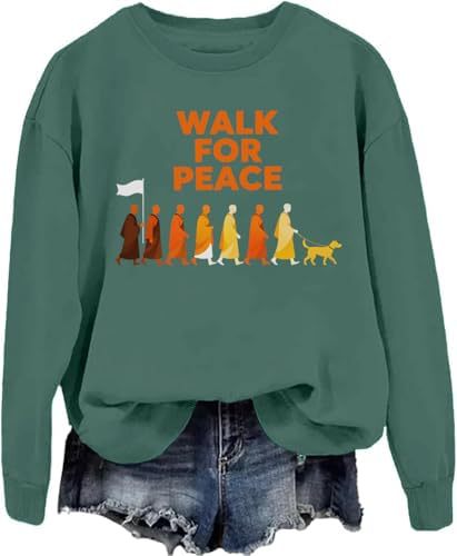 Women's Monk Light Dog Peace Print Crewneck Sweatshirt