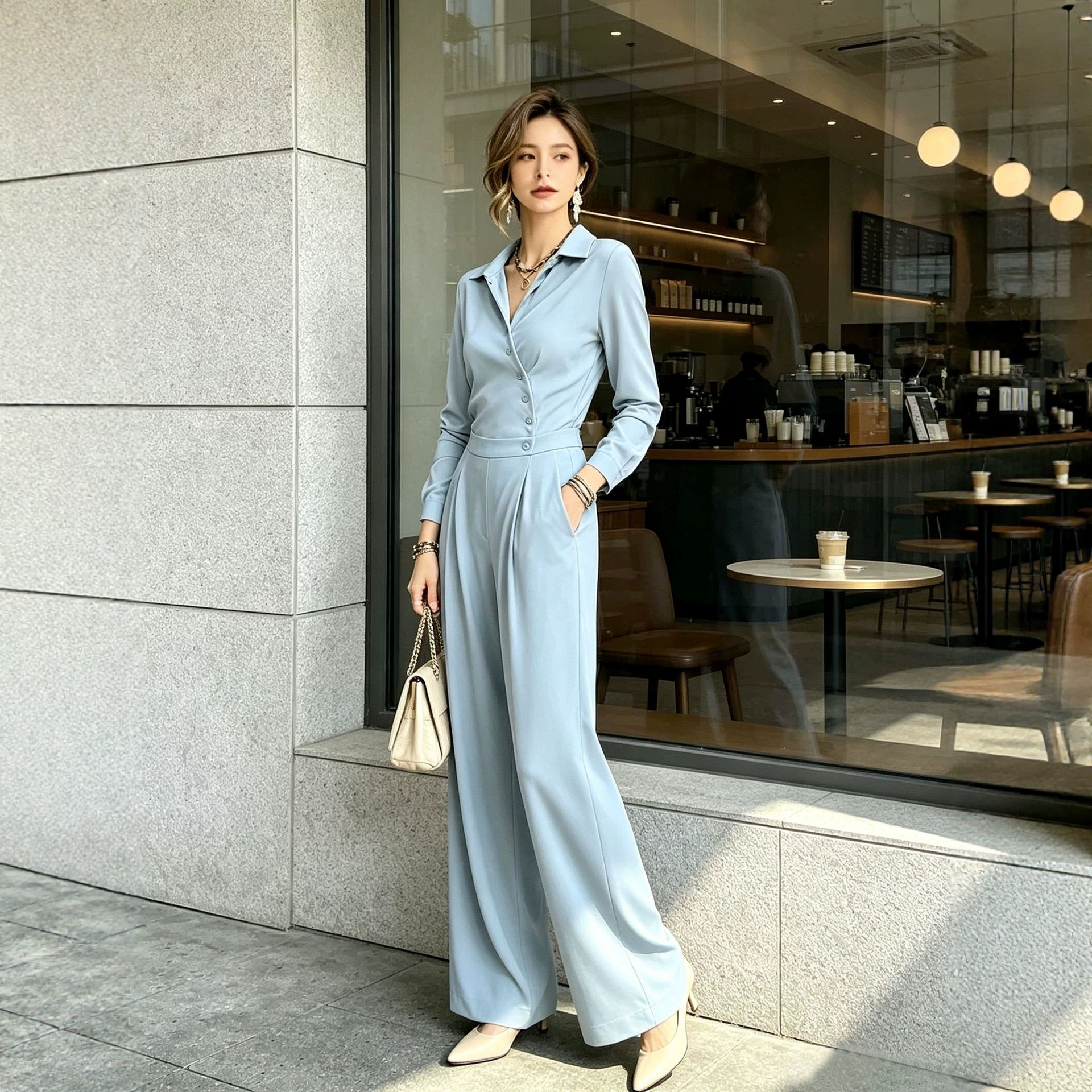 Minimalist High-Waist Long-Sleeve Jumpsuit