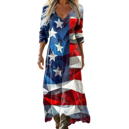 Women's Gradient Star American Flag Print Ruched Midi Dress
