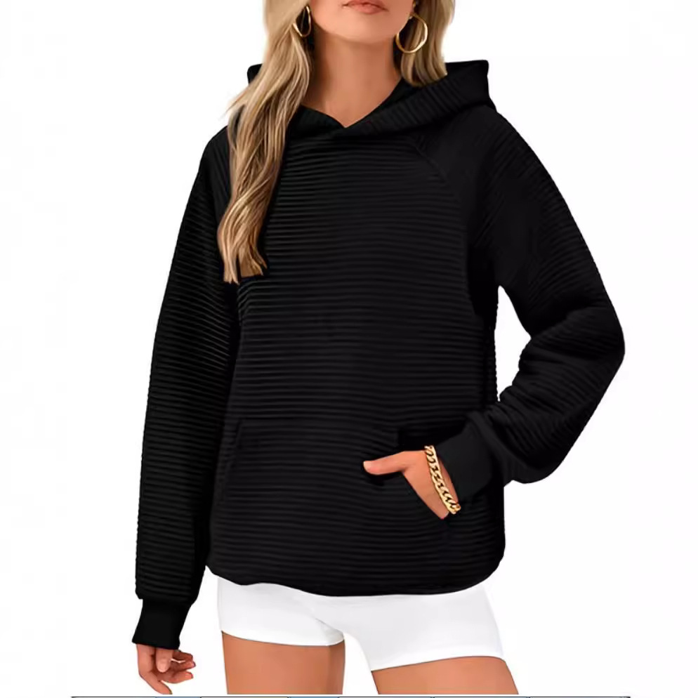 Striped Hooded Pullover Sweatshirt with Big Pocket