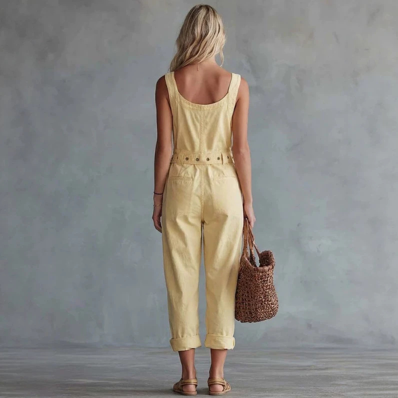 Women's Vintage Square Neck Front Zip Denim Jumpsuit