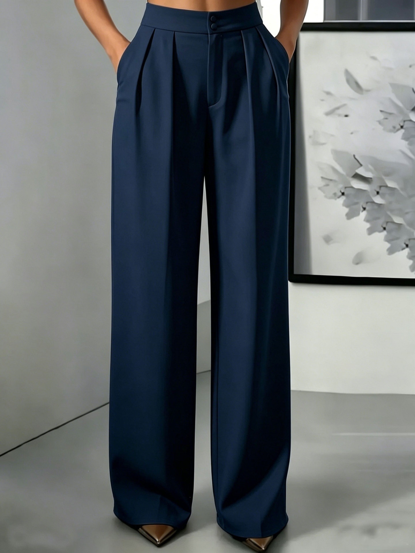Women's High Waist Straight Leg Tailored Pants with Elastic Waist