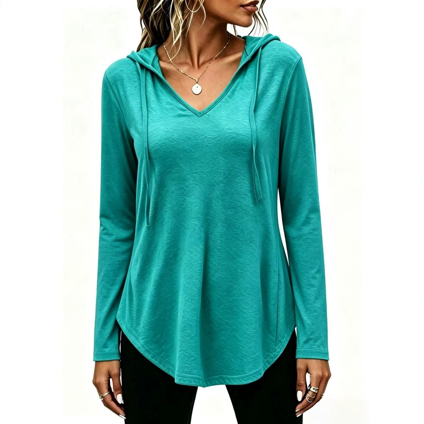 Women's Casual V-Neck Hooded Sweatshirt