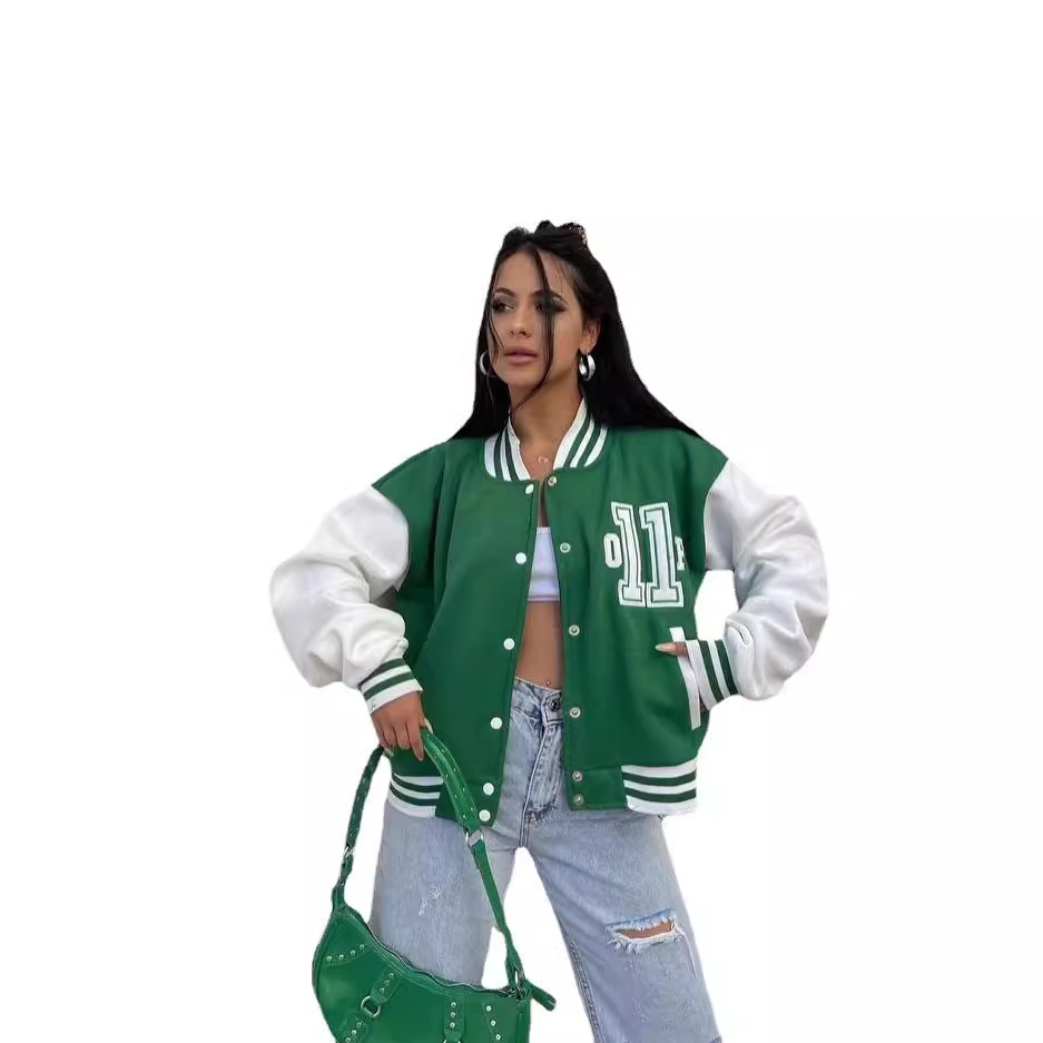 Women's Casual Printed Thickened Baseball Jacket Long Sleeve