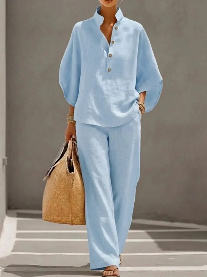 Women's Casual Loose Solid Color Zip Stand Collar Wide-Leg Pants Set