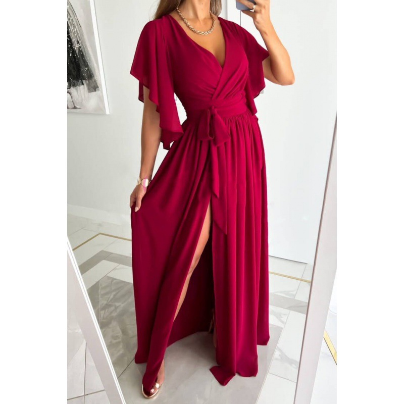 Women's Summer V-Neck Bell Sleeve Split Hem Maxi Dress
