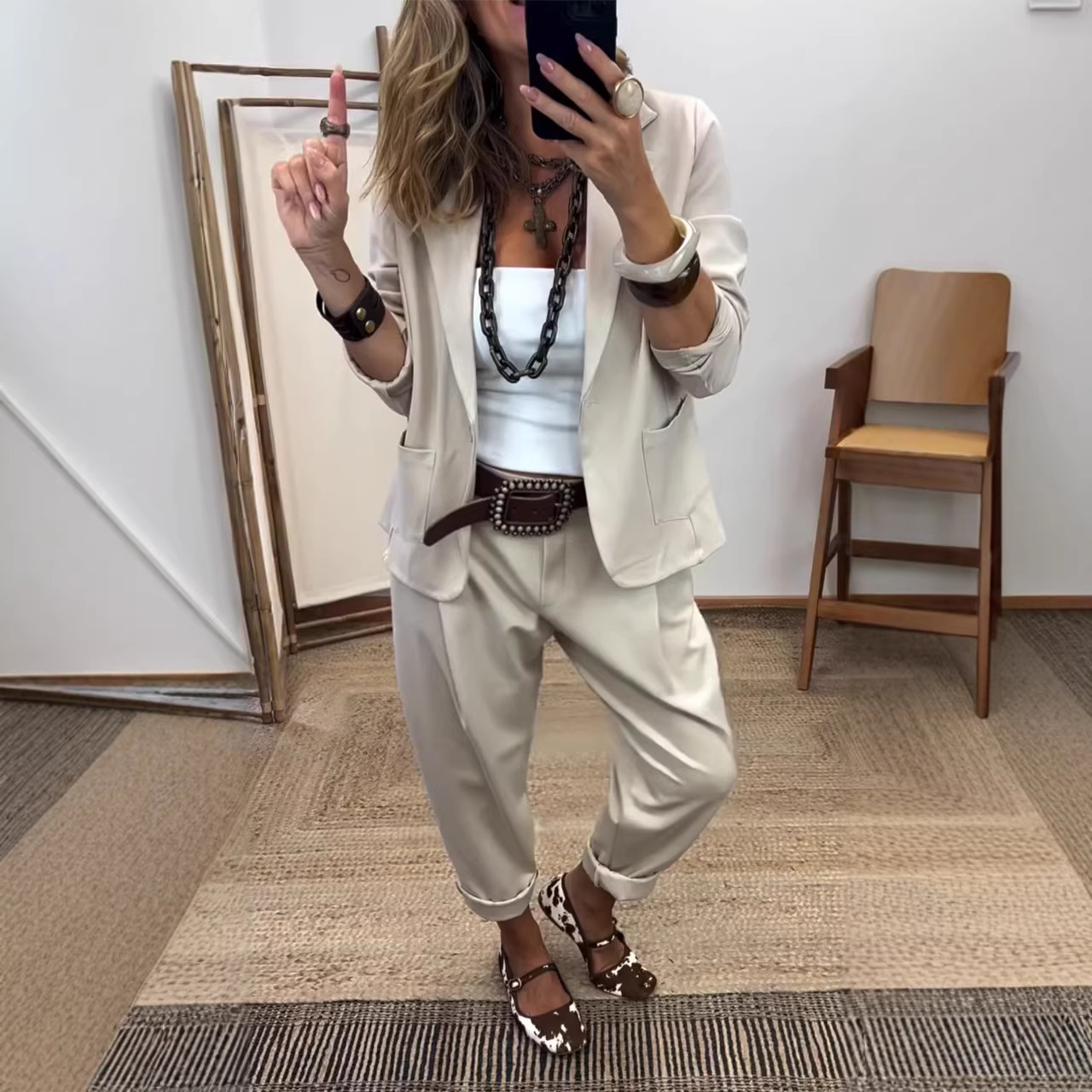 Women's Casual Commuter Blazer and Pants Set