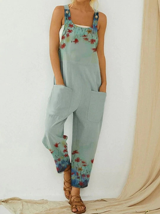 Women's Vintage Abstract Print Overall Jumpsuit