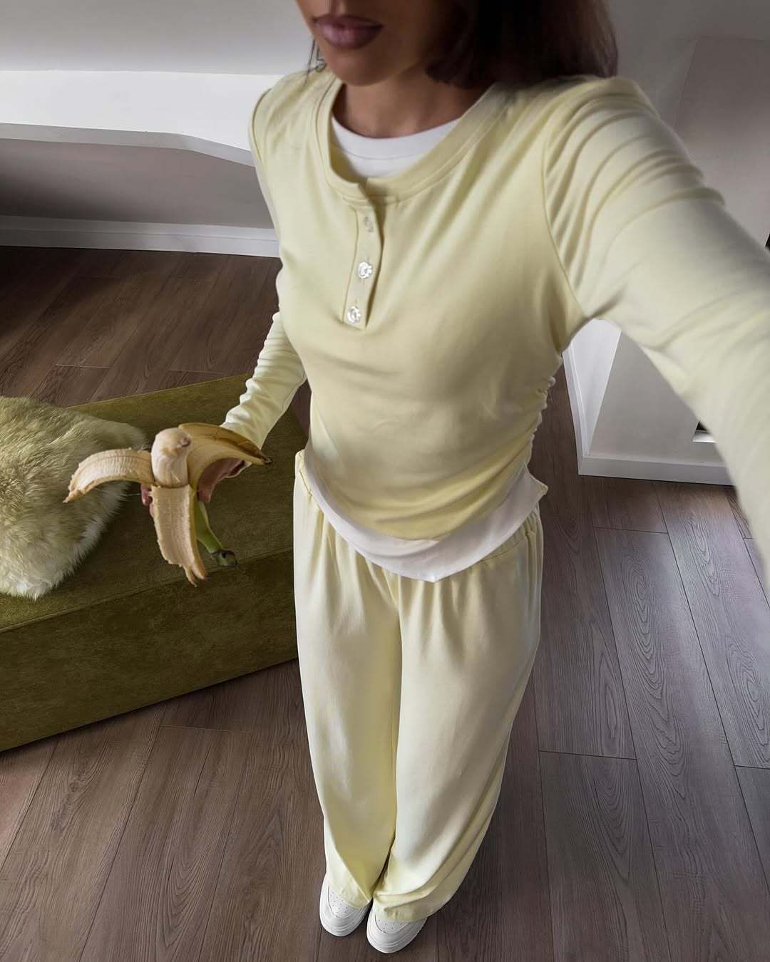 Women's Solid Color Long Sleeve Faux Two-Piece T-Shirt and Pants Set Casual Two-Piece Outfit