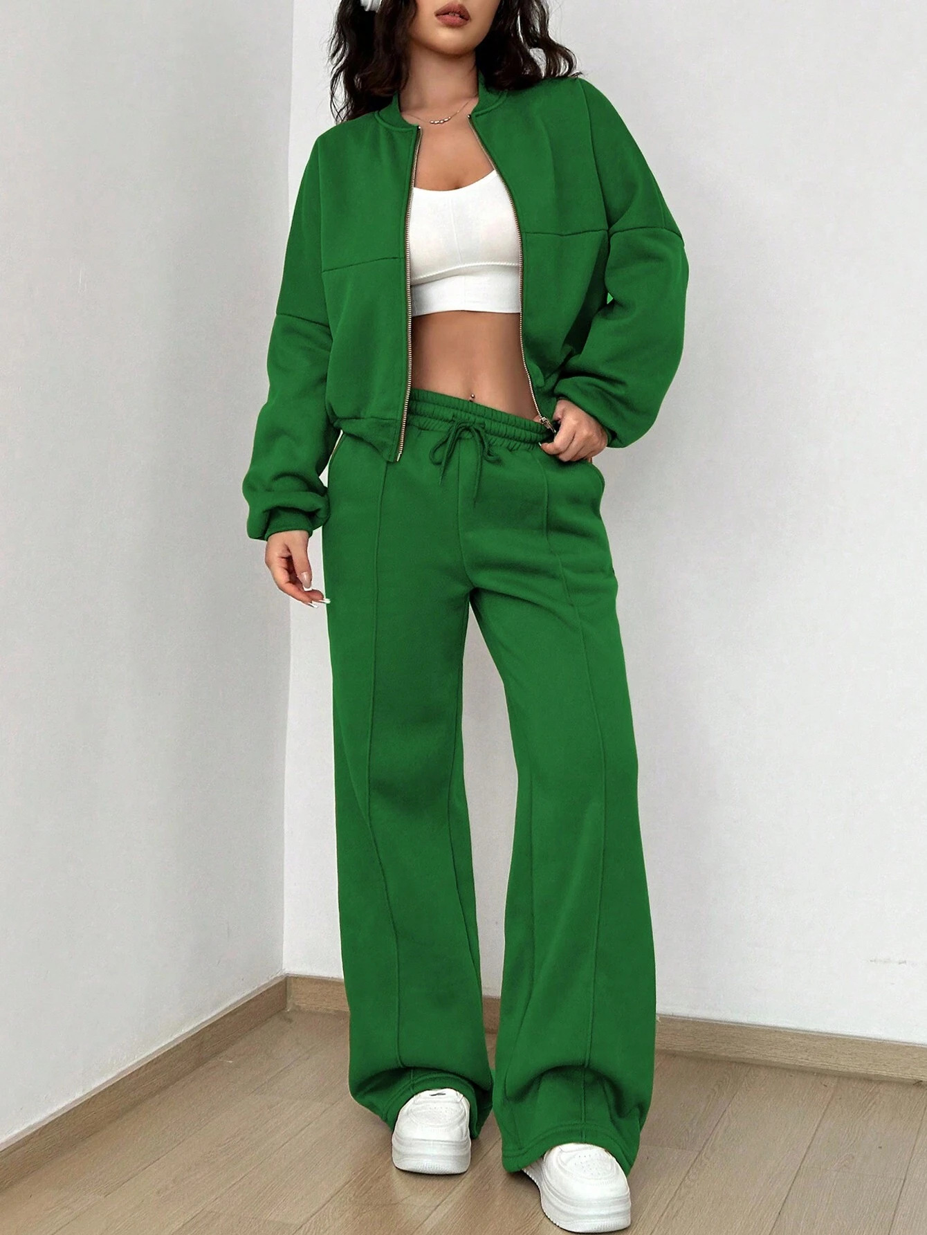 Two-Piece Zip Cardigan and Pants Set Slim Fit