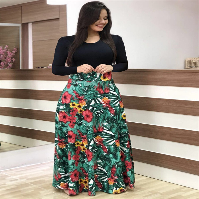 Floral Print Color-Block Short-Sleeve Plus-Size Dress