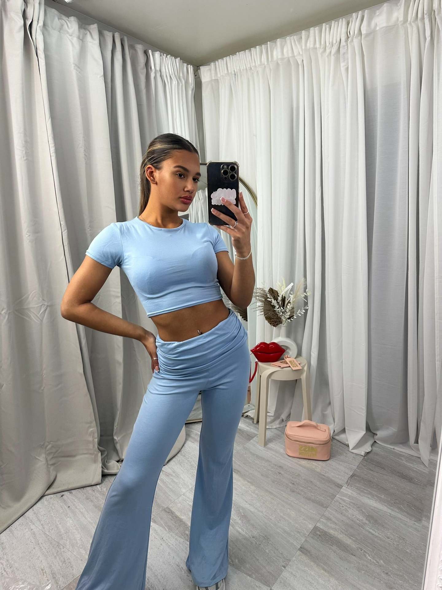 Women's Solid Color Short Sleeve Fitted Top and Long Pants Two-Piece Set