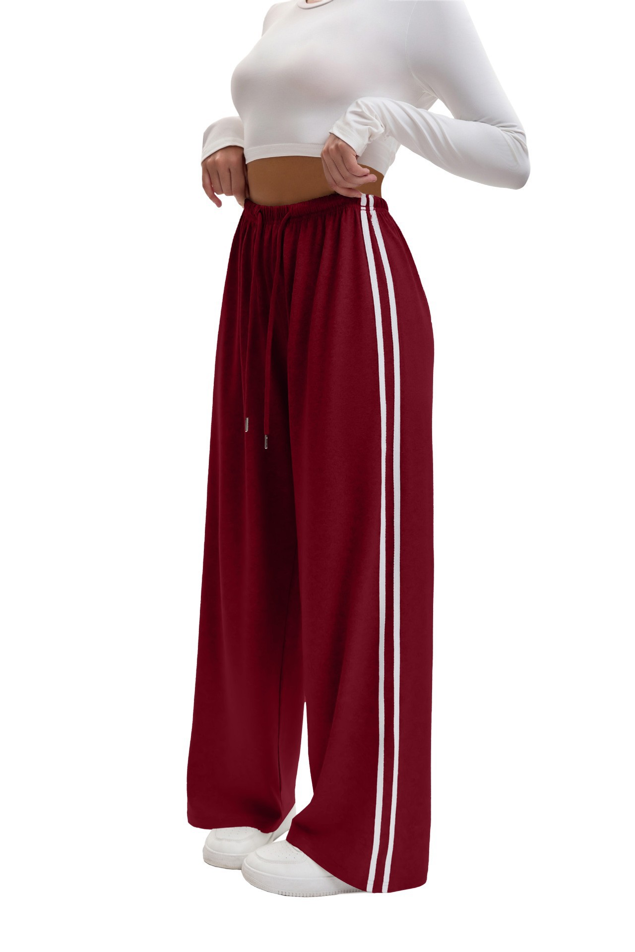 Women's Wide-Leg Yoga Pants with Drawstring Waist and Side Straps