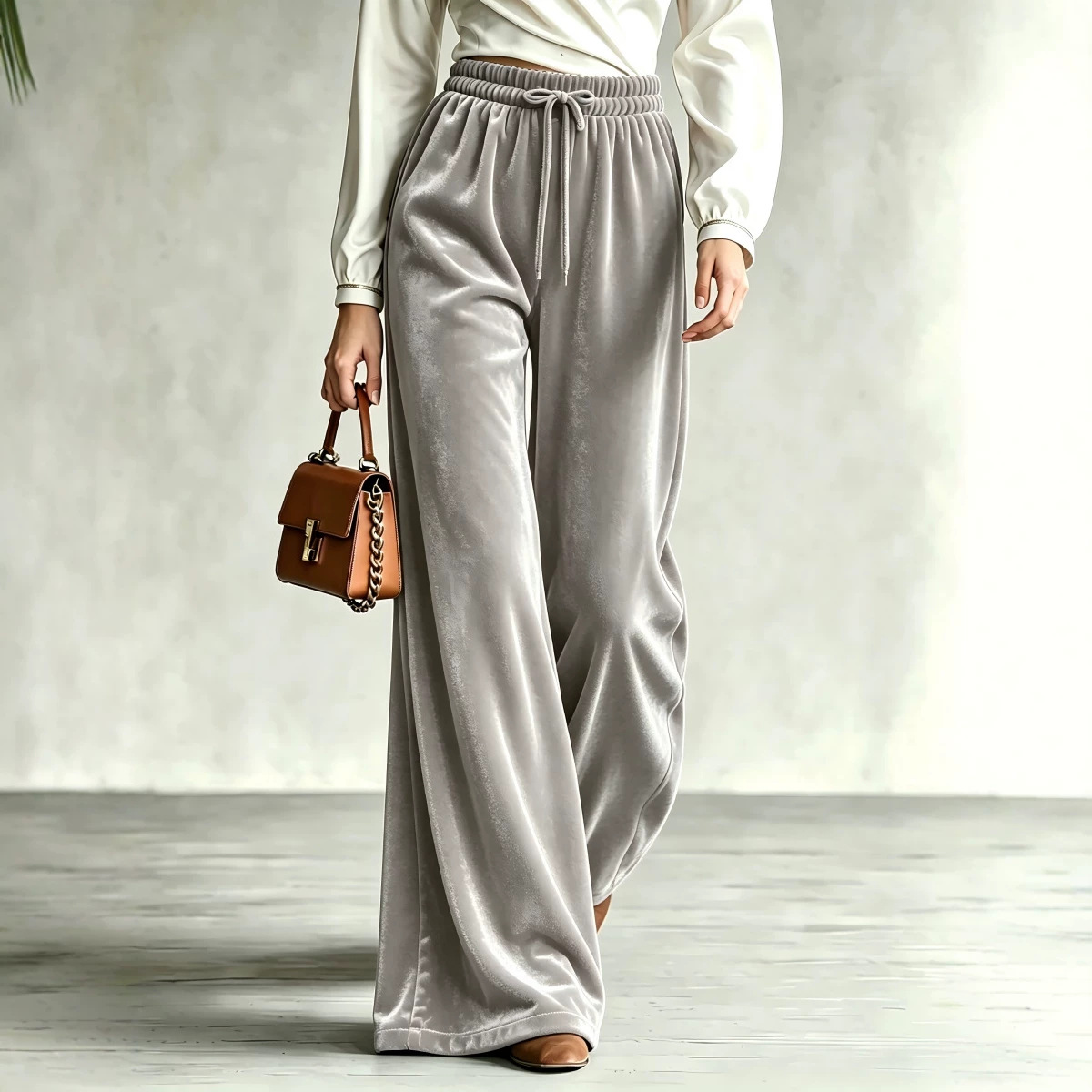 Women's High-Waist Wide-Leg Drawstring Pants with Pockets