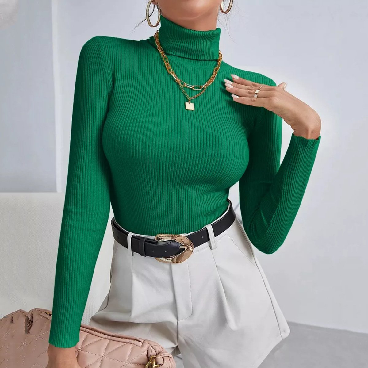 Slim Fit Turtleneck Knit Pullover Sweater