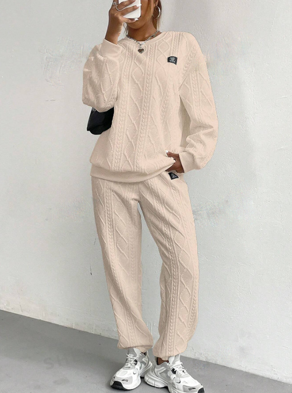 Women's Jacquard Long Sleeve Crewneck Sweatshirt and Pants Set