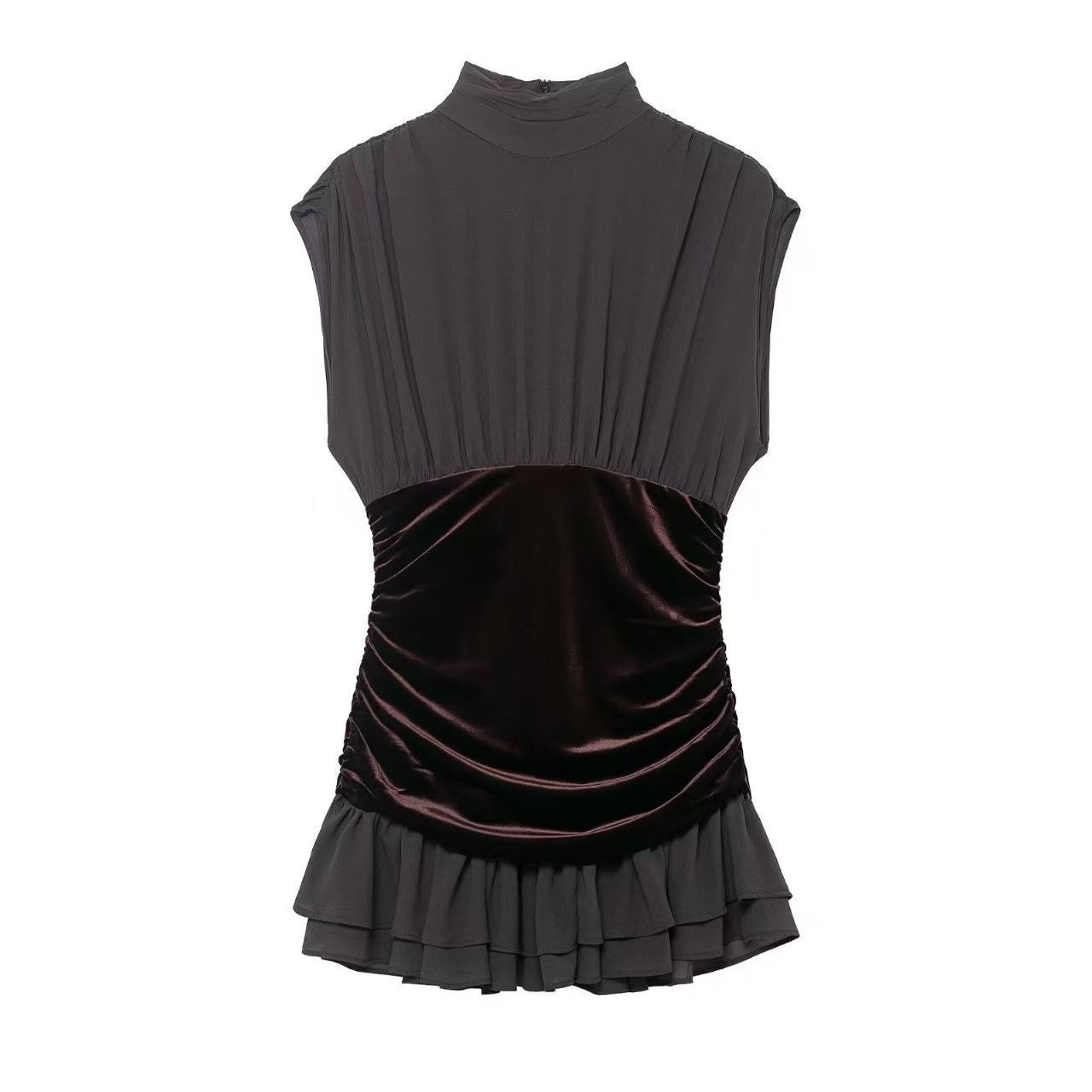 Mesh Paneled Waist-Cinching Slimming Dress