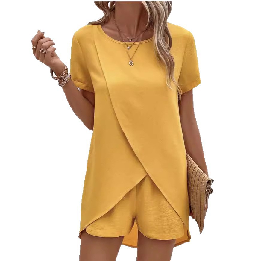 Women's Asymmetric Top and Shorts Two-Piece Casual Set