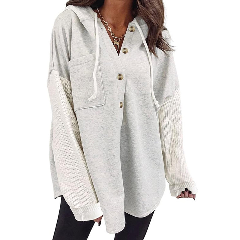 Women's Hooded Sweatshirt with Knit Splicing Casual Jacket