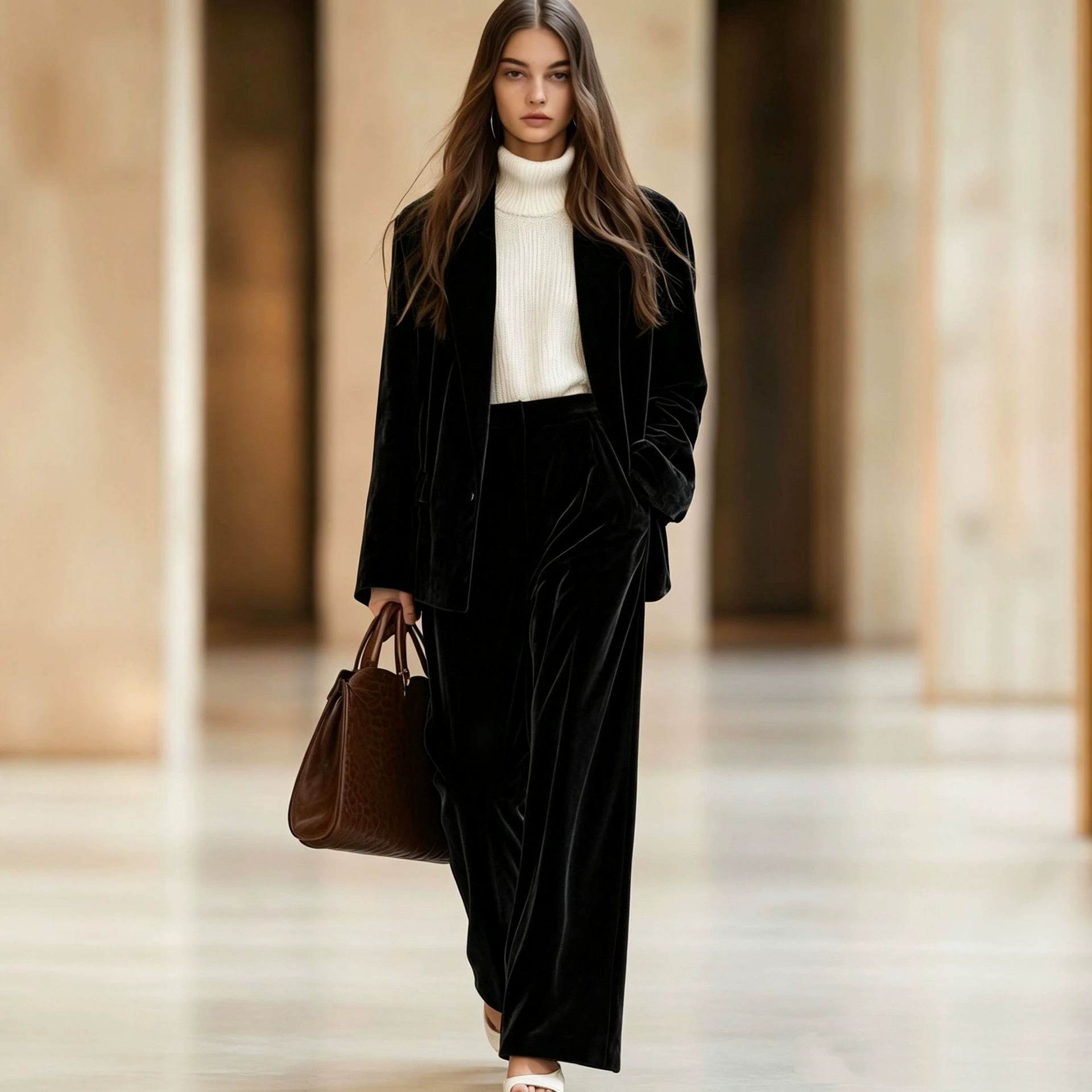 Solid Velvet Loose Casual Two-Piece Pants Set