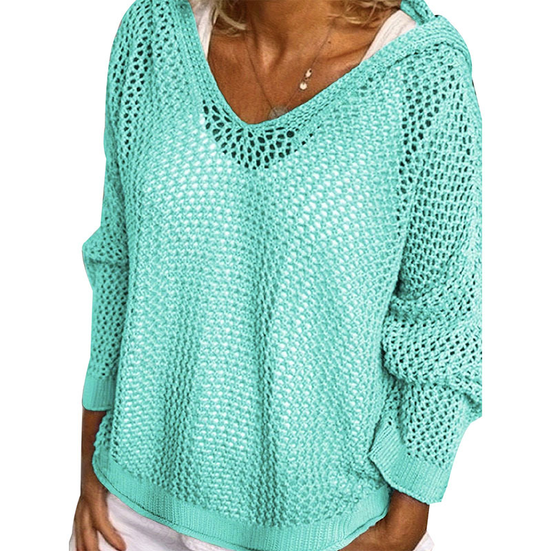Hooded Knit Sun Protection Top Lightweight Loose Pullover
