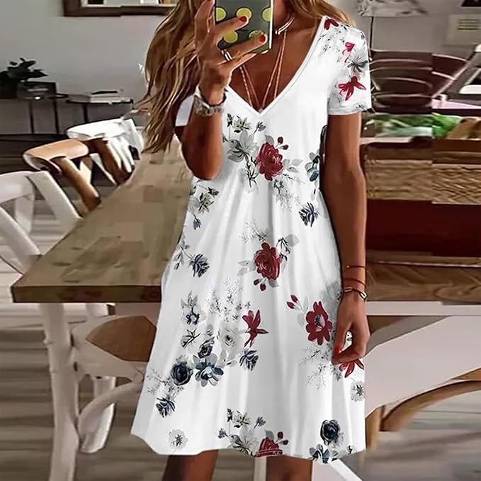 Women's Floral Rose Print Pleated Midi Dress