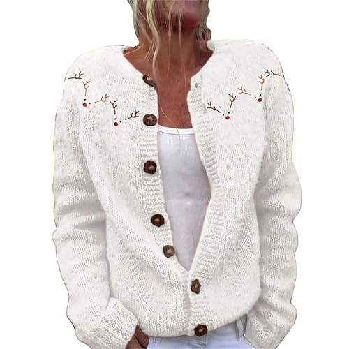Women's Christmas Reindeer Print Button Cardigan Sweater