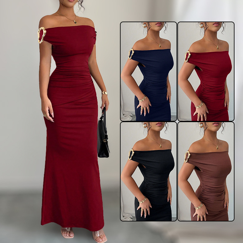 Off-Shoulder One-Line Neck Bodycon Long Dress