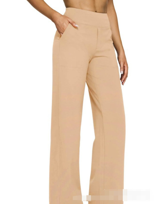 High-Waist Straight-Leg Yoga Pants with Pockets