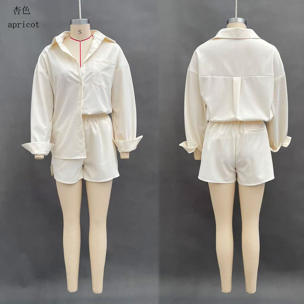 Women's Relaxed Shirt and Shorts Two-Piece Set Solid Color