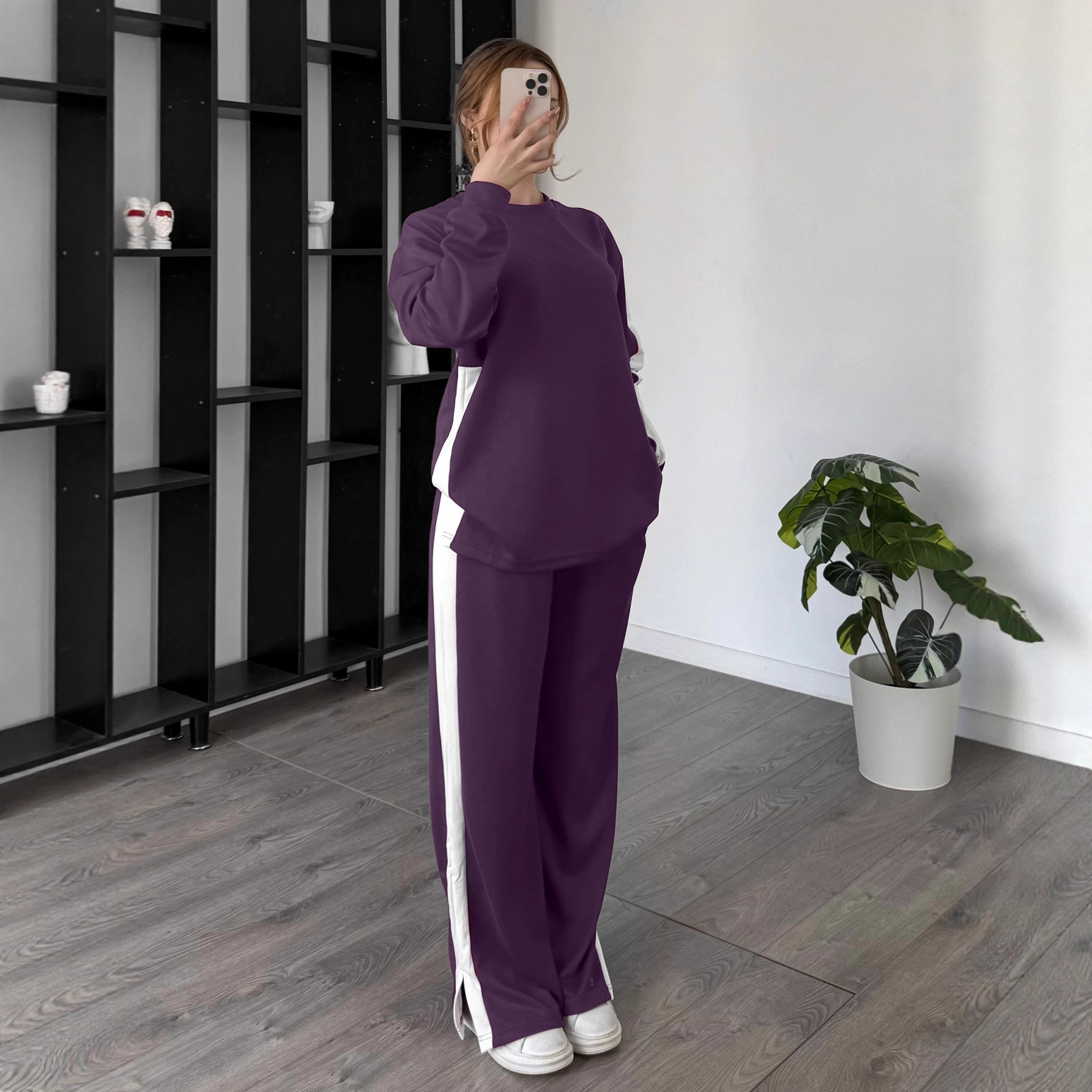 Color-Block Knit Long-Sleeve Top and Pants Set