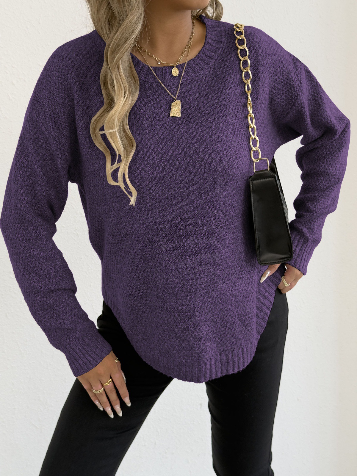 Women's Marled Knit Pullover Sweater Crew Neck Casual Top