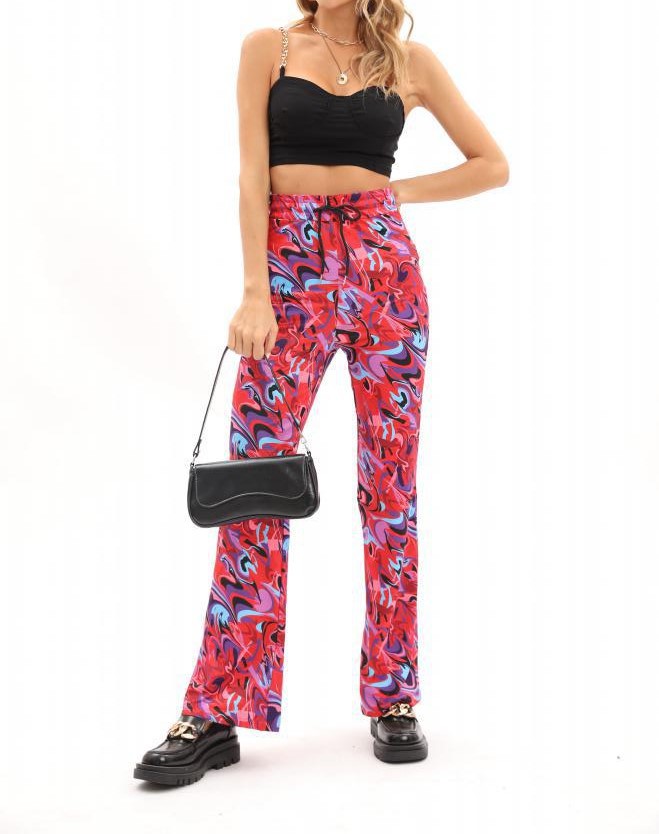 High-Waist Floral Print Flare Pants