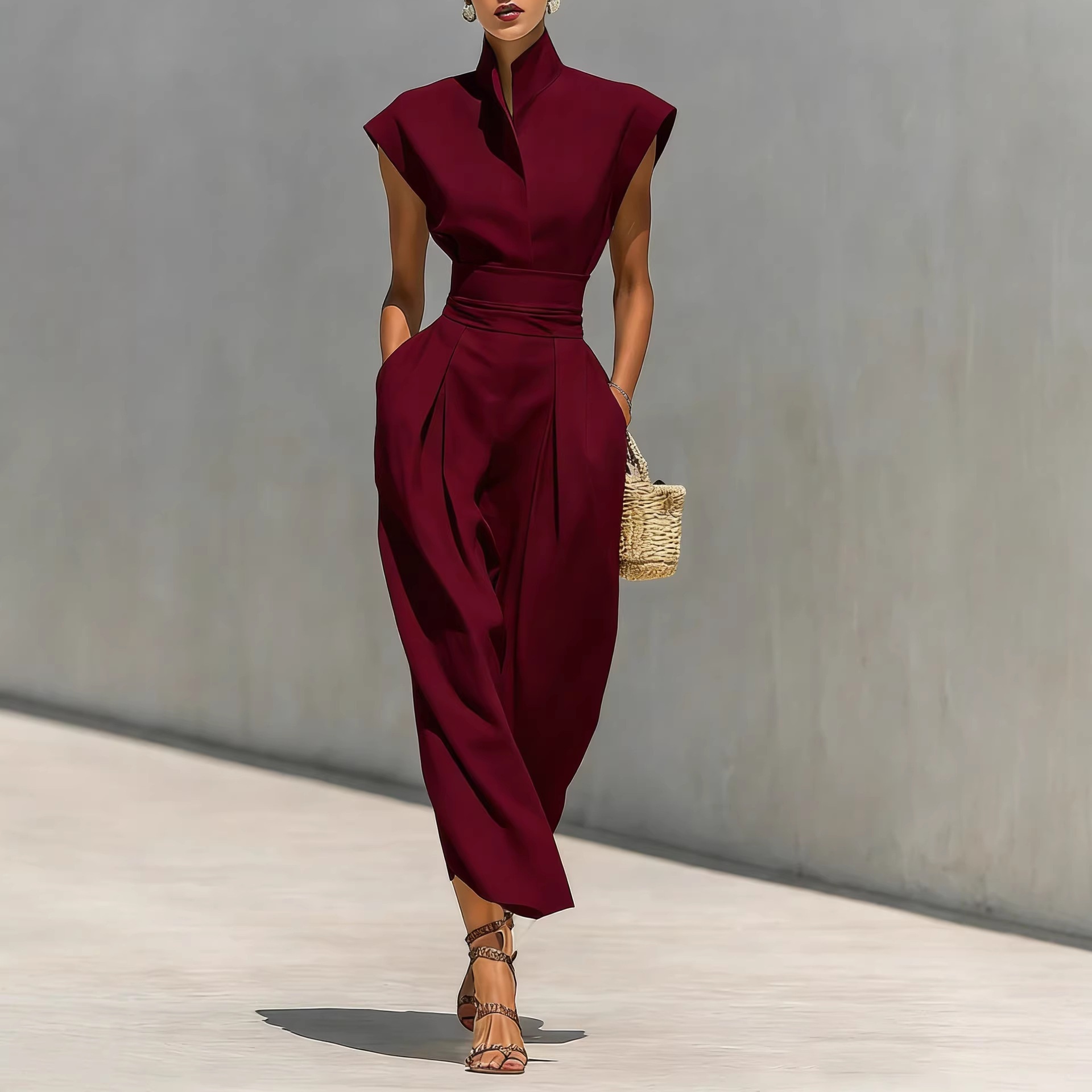 High-Waist Midi Skirt & High-Neck Loose Top Commuter Dress Set